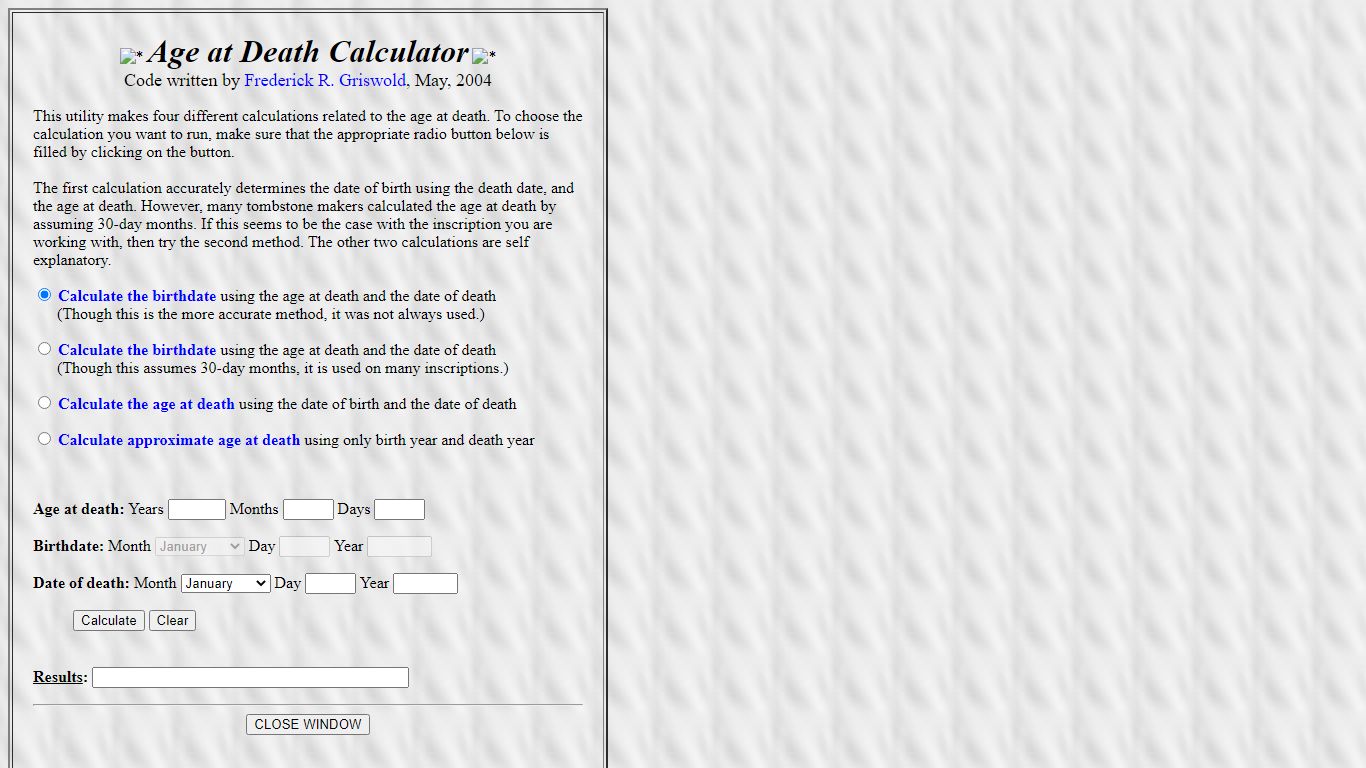 Age at Death Calculator